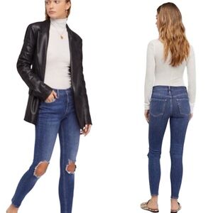 Free People Busted Knee Skinny Jeans dark wash ripped distressed size 27
